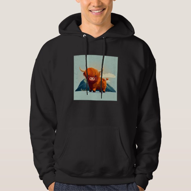 Cute Scottish Highland Cow Illustration Little Hor Hoodie (Framsida)