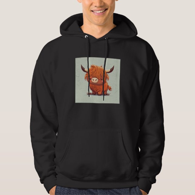 Cute Scottish Highland Cow Illustration Little Hor Hoodie (Framsida)