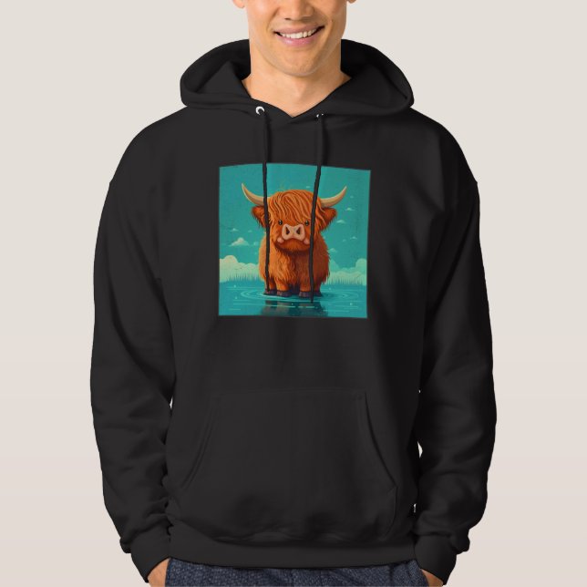 Cute Scottish Highland Cow Illustration Little Hor Hoodie (Framsida)
