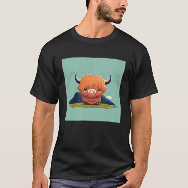 Cute Scottish Highland Cow Illustration Little Hor T Shirt (Framsida)