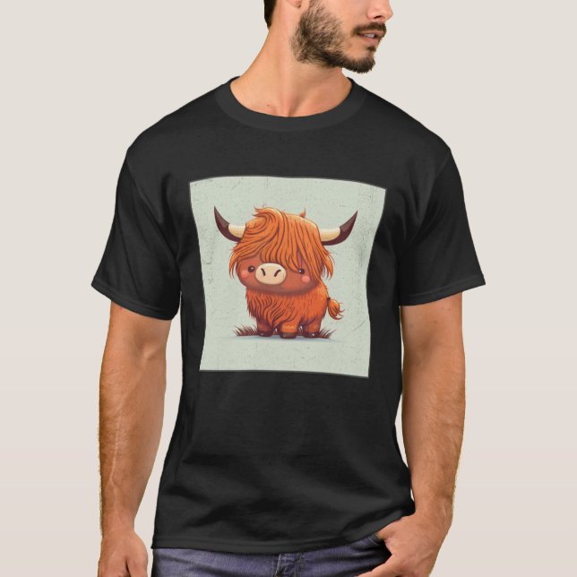 Cute Scottish Highland Cow Illustration Little Hor T Shirt (Framsida)