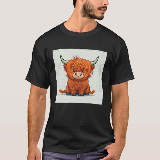 Cute Scottish Highland Cow Illustration Little Hor T Shirt (Framsida)