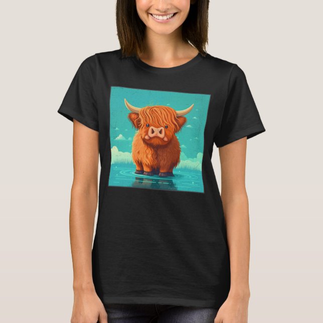 Cute Scottish Highland Cow Illustration Little Hor T Shirt (Framsida)