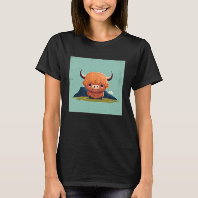 Cute Scottish Highland Cow Illustration Little Hor T Shirt (Framsida)