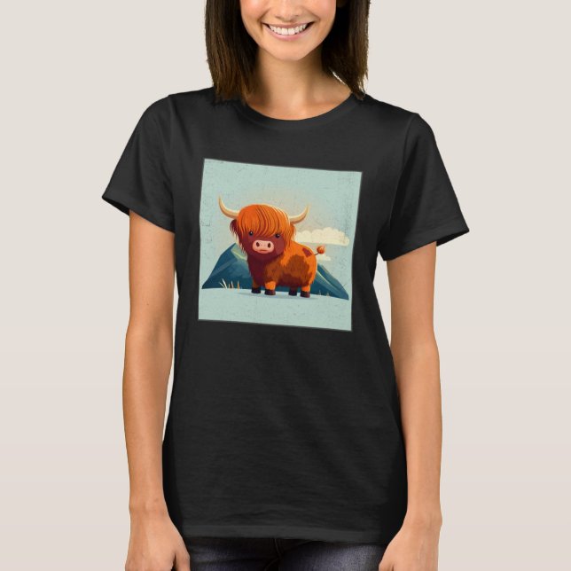 Cute Scottish Highland Cow Illustration Little Hor T Shirt (Framsida)