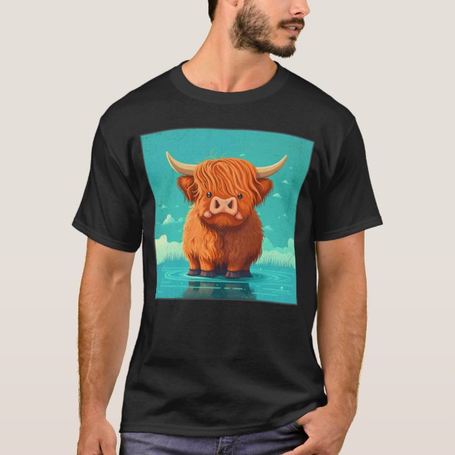 Cute Scottish Highland Cow Illustration Little Hor T Shirt (Framsida)