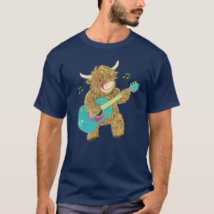 Cute Scottish Highland Cow Plays Guitar T Shirt