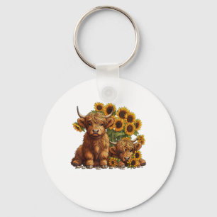Cute Scottish Highland Cow Solros Mors dag F Nyckelring