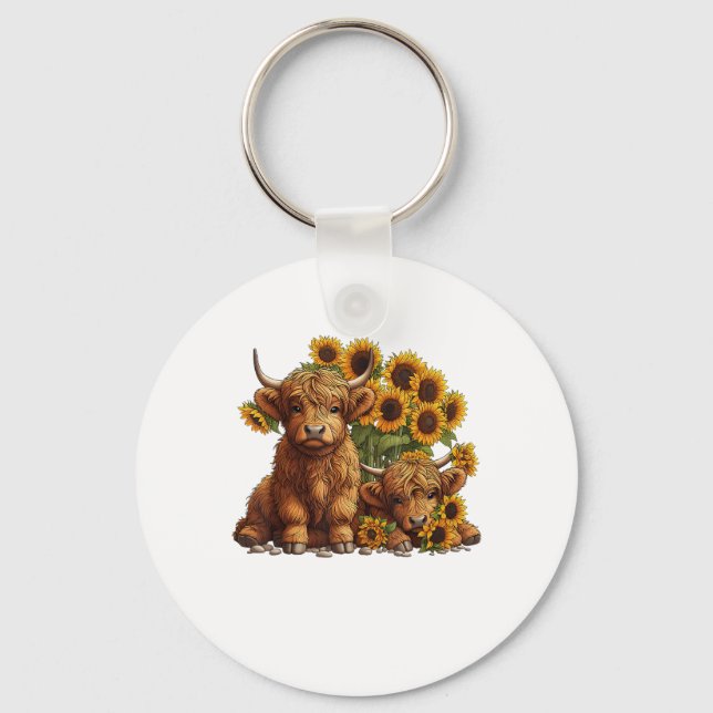 Cute Scottish Highland Cow Solros Mors dag F Nyckelring (Framsida)