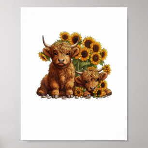 Cute Scottish Highland Cow Solros Mors dag F Poster
