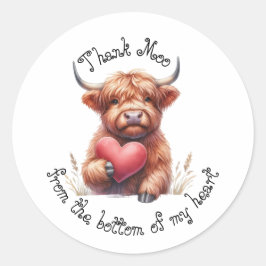 Cute Scottish Highland Cow tack för hjärtdekalen Runt Klistermärke