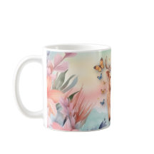 Cute Scottish Highland Cow & Vild Flowers Watercol