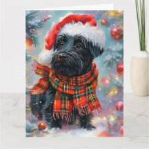Cute Scottish Terrier i Santa Hat och Scarf