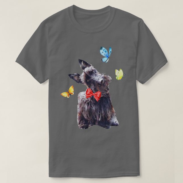 Cute Scottish Terrier with Butterflies Design T Shirt (Design framsida)