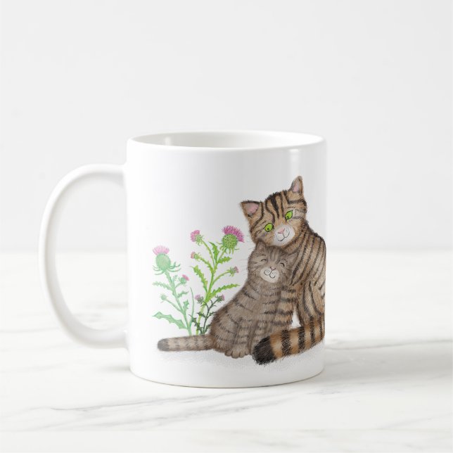 Cute Scottish Wildcat and kitten mug Kaffemugg (Vänster)