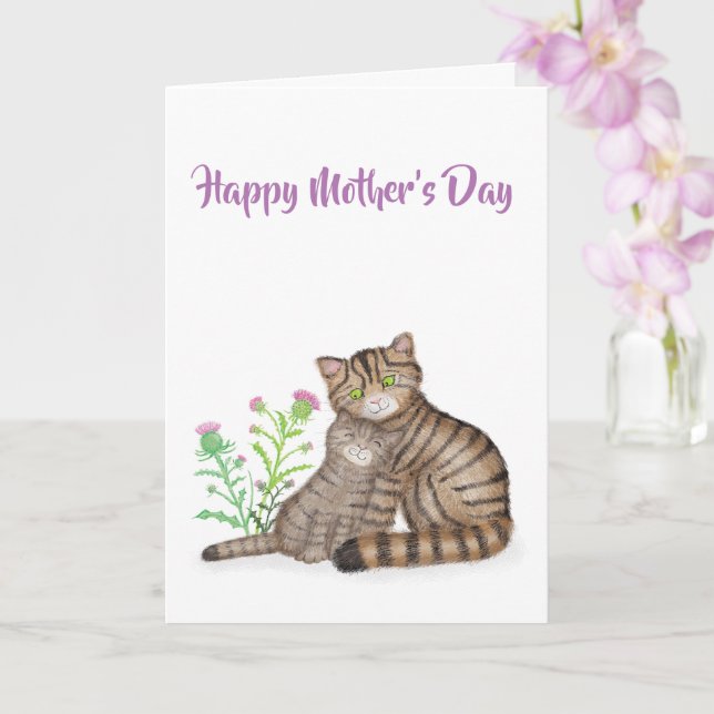Cute Scottish Wildcats Mother's Day card Kort (Orkide)