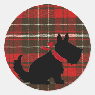 Cute Scotty Hund & Red Tartan Runt Klistermärke