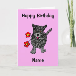 Cute Scribated Hund Rosa Tecknad Birthday Kort
