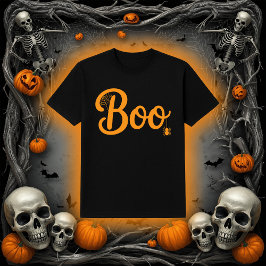 Cute Script "Boo" with Spiderweb Halloween T Shirt