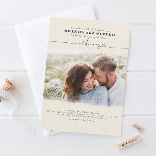 Cute Script Elegant Photo Overlay Ivory Bröllop Inbjudningar