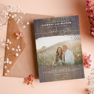 Cute Script Elegant Photo Overlay Rustic Bröllop Inbjudningar