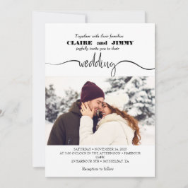 Cute Script Elegant Photo Overlay White Wedin Inbjudningar