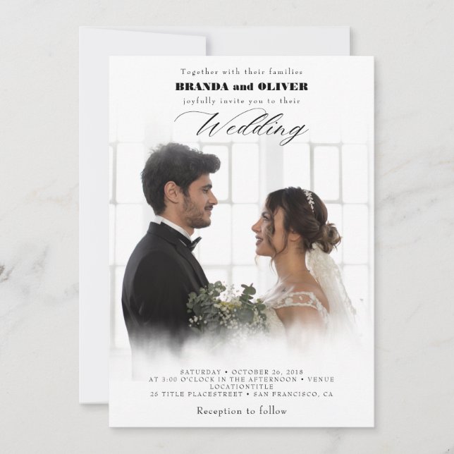 Cute Script Elegant Photo Overlay White Wedin Inbjudningar (Framsida)