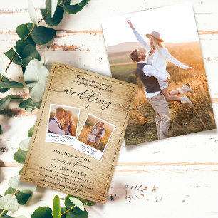 Cute Script Elegant Photo Rustic Boho Bröllop Inbjudningar