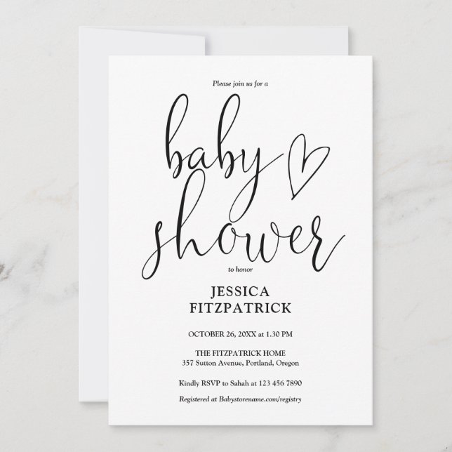 Cute Script Gender Neutral All in One Baby Shower Inbjudningar (Framsida)