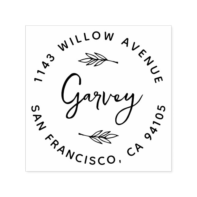 Cute Script & Hand plockade Grenar | Rustic Adress Självfärgande Stämpel (Design)