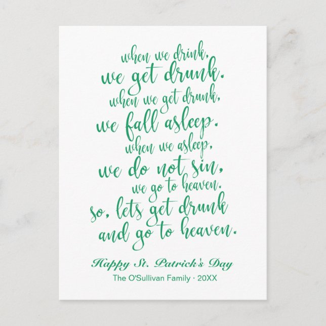 Cute Script Irish Toast St. Patrick's Day Vykort (Framsida)