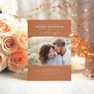 Cute Script Terracotta Photo Overlay Bröllop Inbjudningar