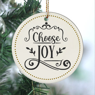 Cute Script Typography Välj Joy in Mörk blått Julgransprydnad Keramik