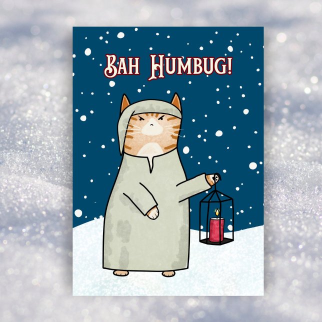 Cute Scrooge Tecknad Cat jul Sång non-Photo Julkort (Skapare uppladdad)