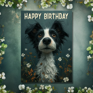 Cute SCruffy Hund och Shamrocks Irish Birthday Kort
