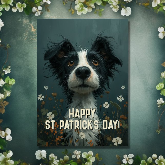 Cute SCruffy Hund och Shamrocks St patrick's day Kort (Front - Cute Scruffy Dog and Shamrocks St Patrick's Day Card)