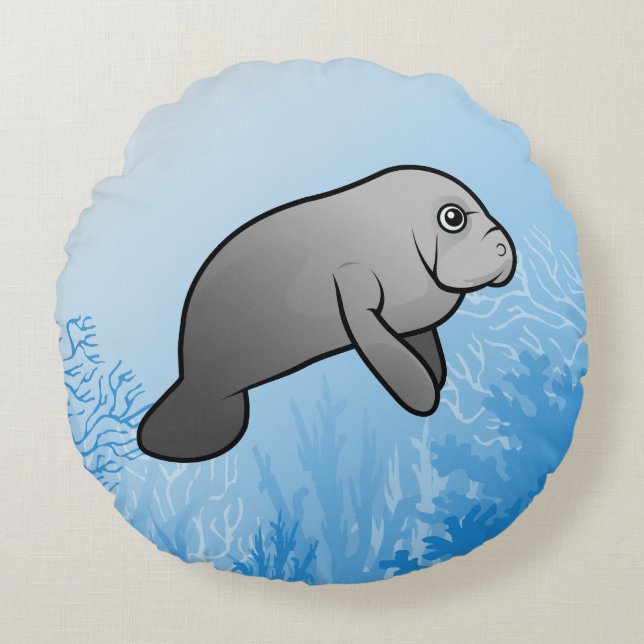 Cute Scubadworthy Manatee Rund Kudde (Framsidan)