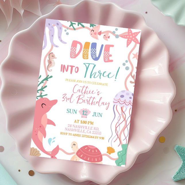 Cute Sea Animals Dive into Birthday Inbjudningar (Skapare uppladdad)