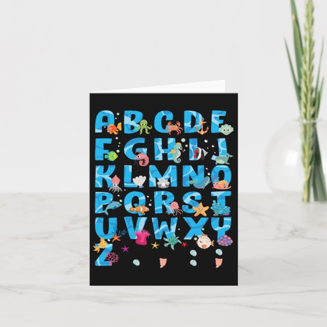 Cute Sea Animals, lustigt alfabet, sommarabcs back Kort (Framsida)