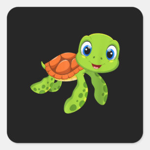 Cute Sea Baby Turtle Gift Fyrkantigt Klistermärke