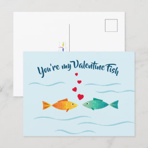 Cute sea fish i kärlek vykort