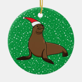 Cute Sea Lejon i jultomten Julgransprydnad Keramik