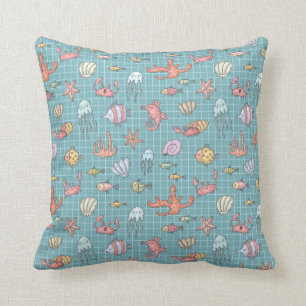 Cute Sea Life Ocean Animals Whimsical Mönster Tea Kudde