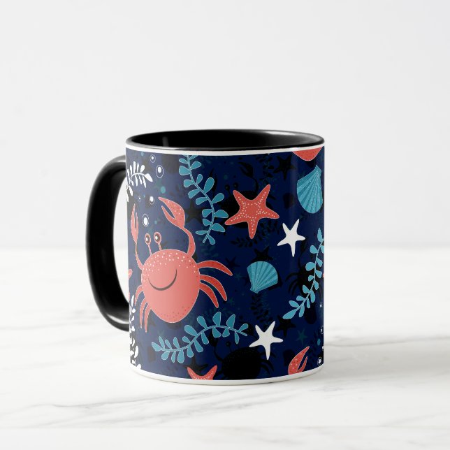 Cute Sea mönster med krabbor. Mugg (Framsida vänster)