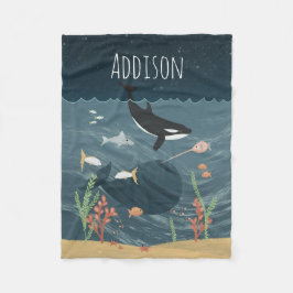 Cute Sea och Whimsical Night Ocean Orca Kids Fleecefilt