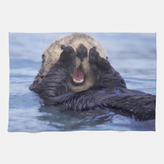 Cute Sea Otter | Alaska, Förenta staterna Kökshandduk (Horisontell)