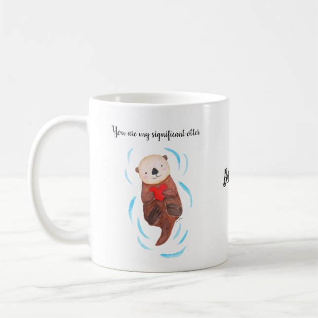 Cute Sea Otter Custom Name Gift for Wife/Make Kaffemugg (Vänster)