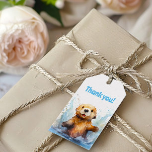 Cute Sea Otter i Personligen Vatten Tack Presentetikett