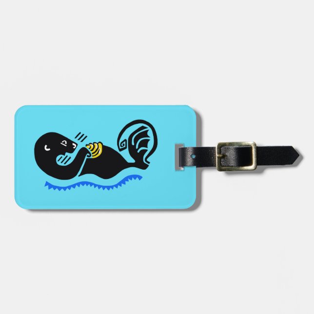 Cute Sea Otter - Ocean Blue Luggage tag Bagagebricka (Horisontell Framsida)