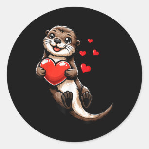 Cute Sea Otter Valentiness Heart Älskare Funny Boy Runt Klistermärke